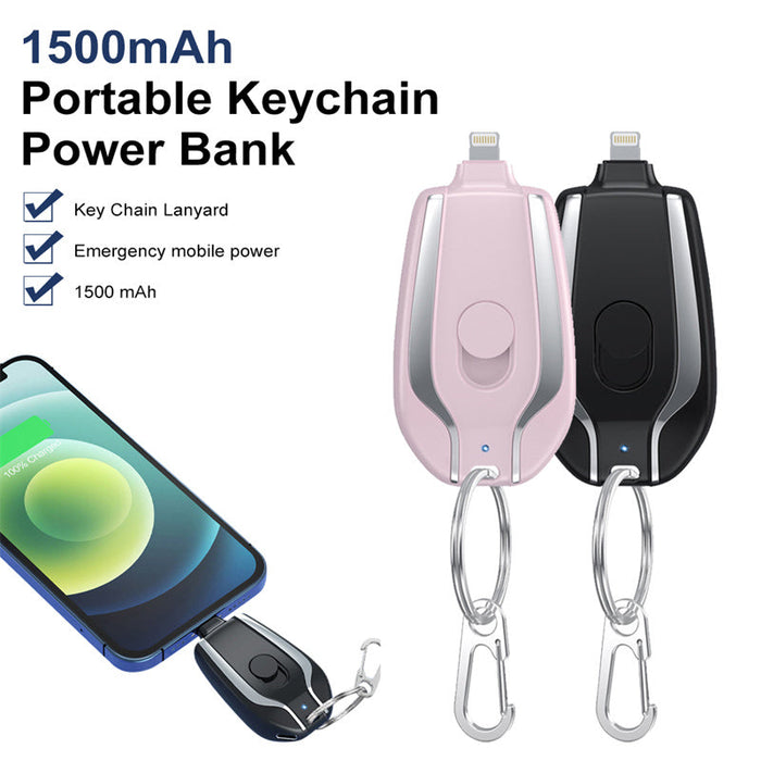 Portable Keychain Charger | 1500mAh Ultra-Compact Mini Battery Pack | Fast Charging Backup Power Bank For Iphone Devices